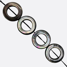 Load image into Gallery viewer, Mother of Pearl Natural Pi Circle Round Beads | 18x4mm | Black | 4 Beads |
