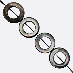 Mother of Pearl Natural Pi Circle Round Beads | 18x4mm | Black | 4 Beads |