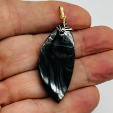 Load image into Gallery viewer, Psilomelane AAA with Spakling Crystals Marquise Pendant | 48x20x8mm | Black |