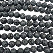 Load image into Gallery viewer, Lava Natural Round Bead Strand | 15.5" Long | Black | 32 Beads |