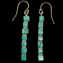 Load image into Gallery viewer, Exotic! Malachite Cube Beads 14K Gold Filled Earrings! | 2 inch Long |