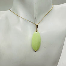 Load image into Gallery viewer, Chrysoprase Ridged Marquise Yellow Gold Pendant | 1 3/4' Long | Lemon Green |