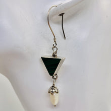 Load image into Gallery viewer, Malachite Fresh Water Pearl Sterling Silver Earrings | 2 1/4" Long| Green White|