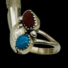 Load image into Gallery viewer, Turquoise and Coral Native Design Sterling Silver Ring | 7 | Blue, Red, Silver |