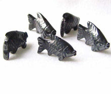 Load image into Gallery viewer, Swimming 2 Hand Carved Hematite Koi Fish Beads | 23x11x5mm | Silver black