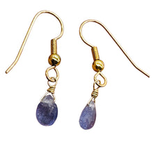 Load image into Gallery viewer, Tanzanite 14K Gold Filled Drop Wire Wrap Earrings | Lavender | 1 Inch Long |