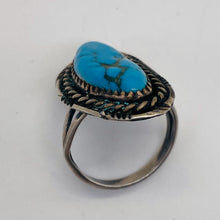 Load image into Gallery viewer, Turquoise Sterling Silver Freeform Ring | 6.75 | Blue Antiqued Silver | 1 Ring |
