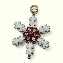 Load image into Gallery viewer, Cloisonne Christmas Snowflake 14kgf Pendant | White, Red, Gold | 1 3/4" Long |