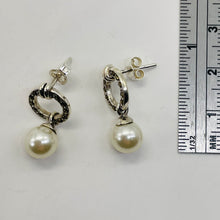 Load image into Gallery viewer, Pearl Marcasite Sterling Silver Post Dangle Earrings | 7mm | White | 1 Pair |