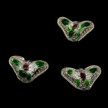 Load image into Gallery viewer, Cloisonne Butterfly Pendant Beads | Green, White | 16x10x6mm | 3 Beads |