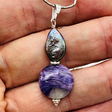 Load image into Gallery viewer, Charoite, Fresh Water Pearl Sterling Silver Pendant | Lavender | 1 3/4" Long |
