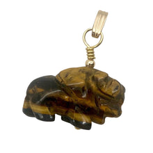 Load image into Gallery viewer, Tigereye Hand Carved Bison / Buffalo 14Kgf Pendant | 21x14x8mm (Bison), 5.5mm (Bail Opening), 1" (Long) | Gold/Brown