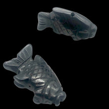 Load image into Gallery viewer, Swimming 2 Hand Carved Hematite Koi Fish Beads | 23x11x5mm | Silver black