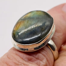 Load image into Gallery viewer, Labradorite Sterling Silver Oval Stone Ring | 8.5 | Blue Orange Flash | 1 Ring |