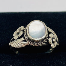 Load image into Gallery viewer, Mother of Pearl Sterling Silver Flower Leaf Ring | Size 8 | Silver | 1 Ring |