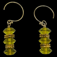 Load image into Gallery viewer, Natural Yellow Amber 3 Bead 14K Gold Filled Dangle Earrings 1 1/4" Long Handmade