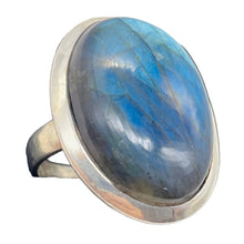 Load image into Gallery viewer, Labradorite Sterling Silver Oval Stone Ring | Size 7 3/4 | Blue Flash | 1 Ring |