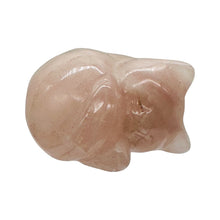 Load image into Gallery viewer, Hand Carved Rose Quartz Sleeping Kitty Cat Stone Statue | 41x38x22mm | Pink