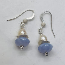 Load image into Gallery viewer, Blue Chalcedony Faceted Pearl Designer Earrings | 1 1/4" Long | Blue, White |