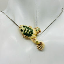 Load image into Gallery viewer, Frog Hand Carved Leaping Centerpiece Bead | Green, Red, Cream | 41.5x18x7mm |