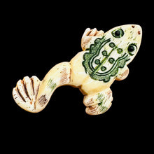 Load image into Gallery viewer, Frog Hand Carved Leaping Centerpiece Bead | Green, Red, Cream | 41.5x18x7mm |