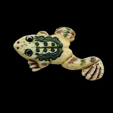 Load image into Gallery viewer, Frog Hand Carved Leaping Centerpiece Bead | Green, Red, Cream | 41.5x18x7mm |
