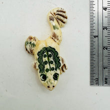 Load image into Gallery viewer, Frog Hand Carved Leaping Centerpiece Bead | Green, Red, Cream | 41.5x18x7mm |