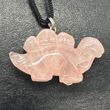Load image into Gallery viewer, Rose Quartz Stegosaurus Dinosaur Pendant Necklace | 3/4' Long | Pink |