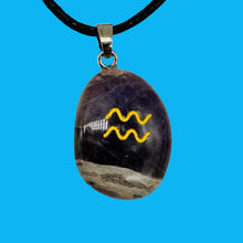 Load image into Gallery viewer, Zodiac Aquarius Amethyst Stone Oval Pendant | 1 1/2" Long | Purple | 1 Pendant |