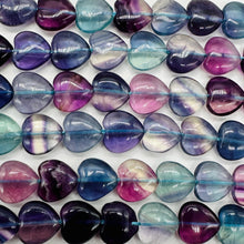 Load image into Gallery viewer, Fluorite Strand Round Heart Beads | 15.5" Long | Blue. Purple. Pink | 35 Beads |
