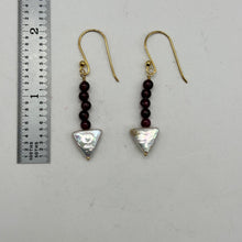 Load image into Gallery viewer, Natural Garnet and Triangle Pearl 14KGF Earrings | 1 1/4 Inch Long |