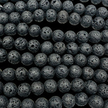 Load image into Gallery viewer, Lava Natural Round Bead Strand | 15.5" Long | Black | 32 Beads |