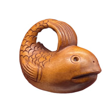 Load image into Gallery viewer, Carved & Signed Adorable Fish Boxwood Ojime/Netsuke Bead | 26x23x16mm | Brown