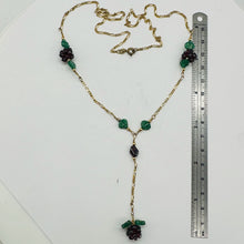Load image into Gallery viewer, Garnet Berry & Carved Aventurine Leaf Lariat 200011