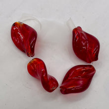 Load image into Gallery viewer, 4 Twist Flame Red Lampwork Glass Silver Foil Beads 9491
