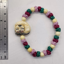 Load image into Gallery viewer, Bone and Silk Braided Kitty 6mm Beads | 6 to 7 Inch Bracelet | White, Lavender |