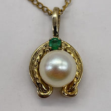 Load image into Gallery viewer, Pearl Emerald Horseshoe Pendant | 5/6" Long | White, Green | 1 Pendant |
