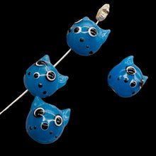 Load image into Gallery viewer, Kitty Cat Ceramic Round Beads | 15mm | Egyptian Blue | 4 Beads |