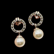Load image into Gallery viewer, Pearl Marcasite Sterling Silver Post Dangle Earrings | 7mm | White | 1 Pair |