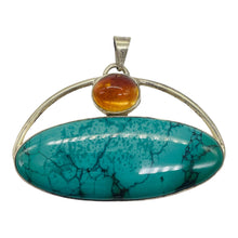 Load image into Gallery viewer, Turquoise Orange Moonstone Sterling Silver Oval Pendant|1 3/4" Long|Orange Fire