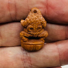 Load image into Gallery viewer, intricately Carved Signed Boxwood Sumo Frogg Bead | 1 1/4" Tall | Brown