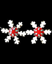 Load image into Gallery viewer, Cloisonne Christmas Snowflake 14kgf Pendant | White, Red, Gold | 1 3/4" Long |