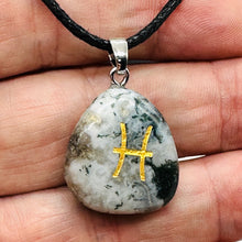 Load image into Gallery viewer, Zodiac Pisces Indian Agate Stone Oval Pendant | 1 1/2" Long | Green | 1 Pendant|