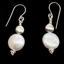 Load image into Gallery viewer, Creamy White Coin Fresh Water Pearl Earrings | 1 1/4" Long | White | 1 Pair |