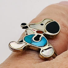 Load image into Gallery viewer, Mother of Pearl Sterling Silver Snoopy Rinf | 9.75 | Blue White Black | 1 Ring |
