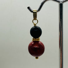 Load image into Gallery viewer, Black Stone Africa Round Bead and Coral 14K Gold Filled Pendant | Black Matte |