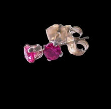 Load image into Gallery viewer, July! 3mm Created Ruby & Silver Earrings 10146G