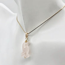 Load image into Gallery viewer, Rose Quartz Penguin Pendant Necklace|Semi Precious Stone Jewelry|14k Pendant