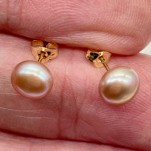 Load image into Gallery viewer, Pearl 14K Gold Stud Round Earrings | 7mm | Rosy Pink | 1 Pair |