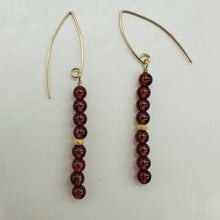 Load image into Gallery viewer, Champagne Garnet AAA 4mm Round Bead Dangle Earrings | 2" Long | Red |